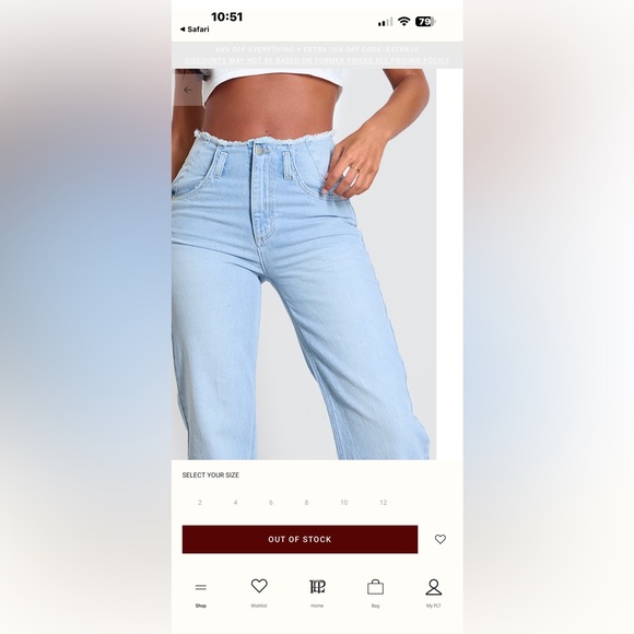 PrettyLittleThing Y2K High Rise Straight Leg Light Blue Jeans |Raw Hem| Size 4 - Picture 3 of 16